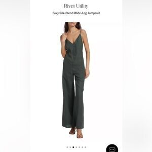 Rivet utility foxy wide utility green jumpsuit silk blend